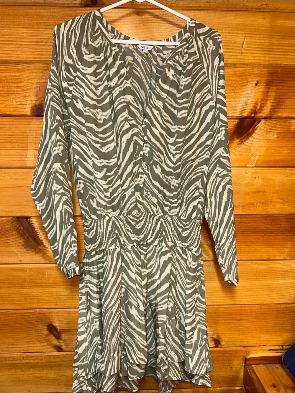 Rails Olive and Cream Zebra-Print Long Sleeve Dress